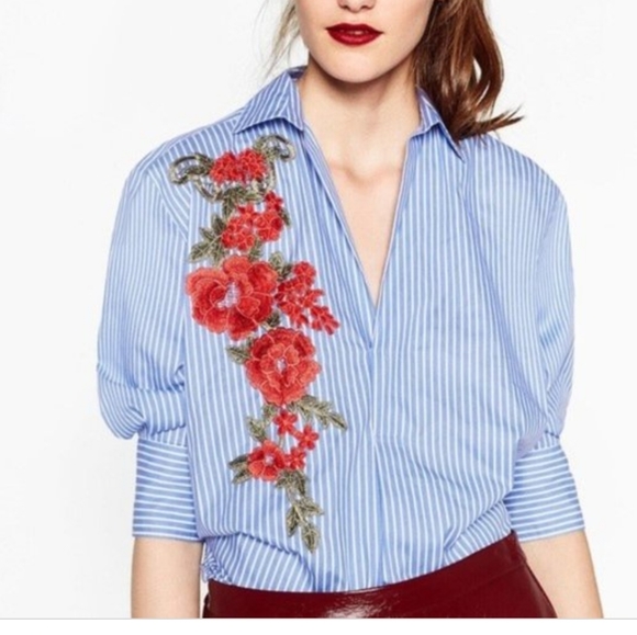 Zara Dresses & Skirts - 💜Zara Striped Embroidered Applique Shirtdress